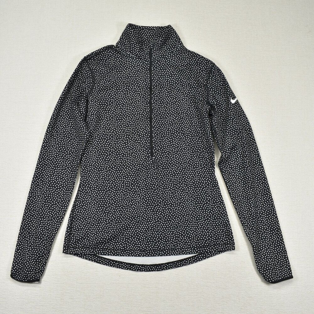 Nike Pro Womens 1/2 Zip Pullover Dri Fit Long Sleeve Fleece Lined Polka Dot M